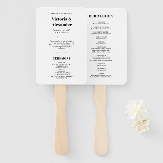 Leque Programa Simples Elegante de Casamento Negro e Bra (Frente e Verso)