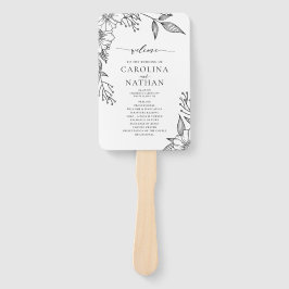 Leque Programa Simples Elegante Floral Black White Wedin