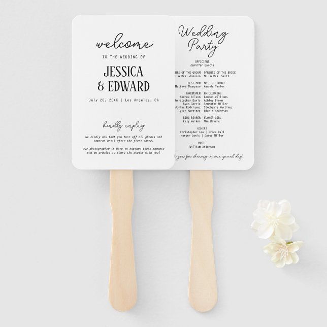 Leque Programa Simples Elegante Mínimo de Casamento Bran (Frente e Verso)