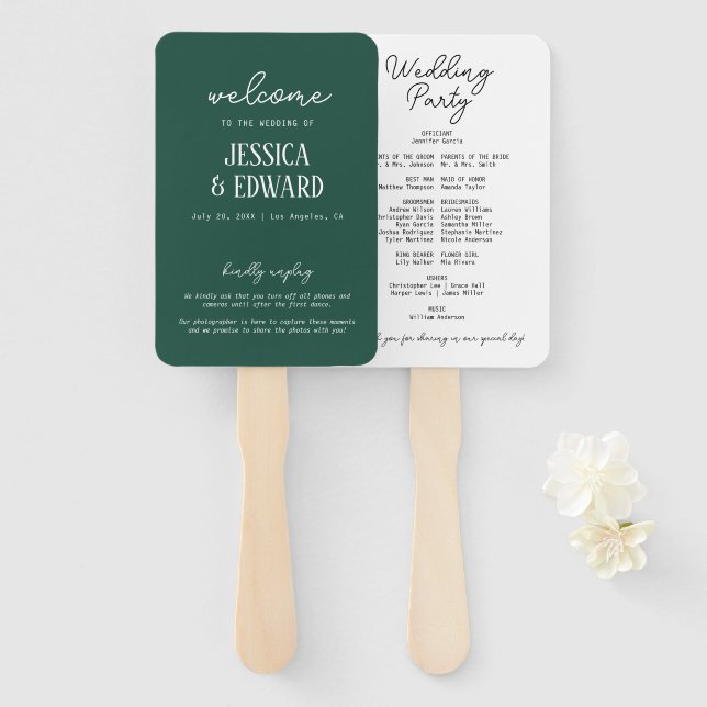 Leque Programa Simples Elegante Mínimo de Casamento Verd (Frente e Verso)