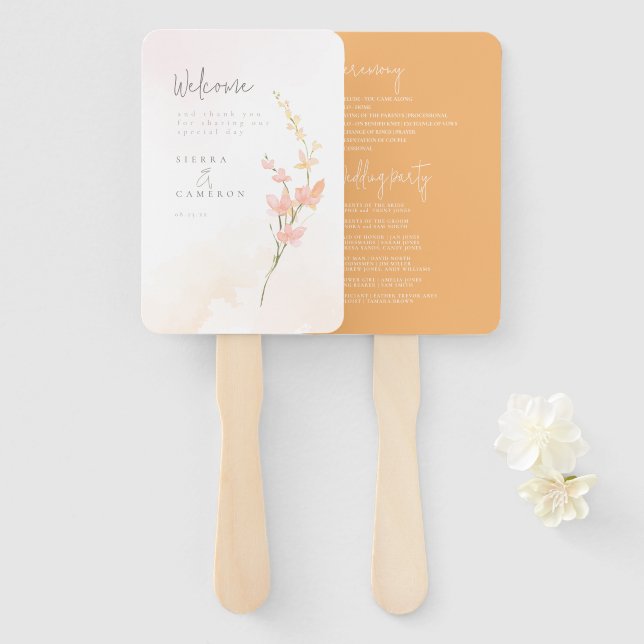 Leque Programa Sunny Wildflower Wedding Peach ID1023 (Frente e Verso)