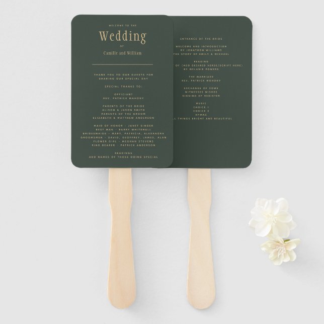 Leque Programa Trendy Modern Olive Green Wedding (Frente e Verso)