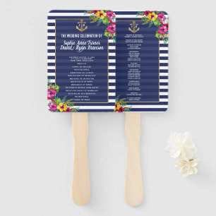 Leque Programa Tropical Floral de Luau Marinho Blue Stri