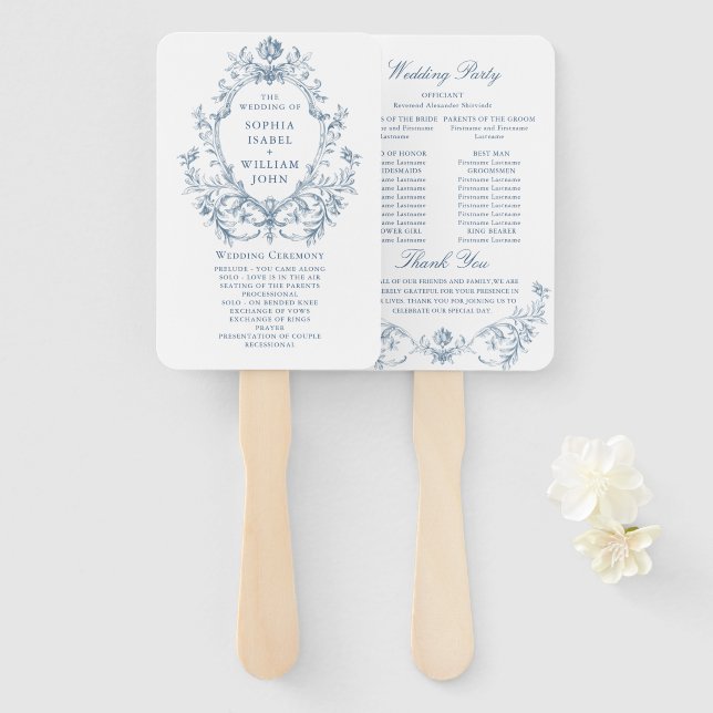 Leque Programa Vitoriano de Cerimônia de Casamento Flora (Frente e Verso)