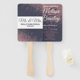 Leque Programas de Casamento Azul Marinho com rosa Doura