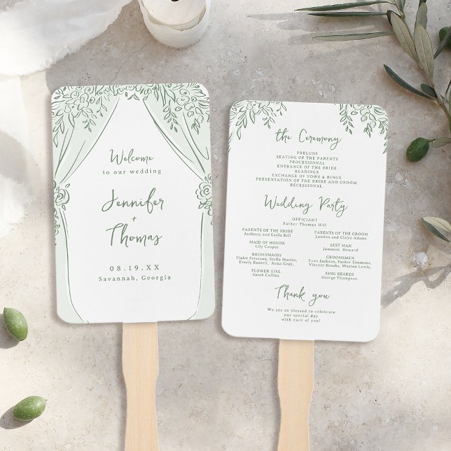 Leque Programas de Casamento Caprichosos Arco Floral Sag (Sage Floral Arch Whimsical Wedding Programs Hand Fan)