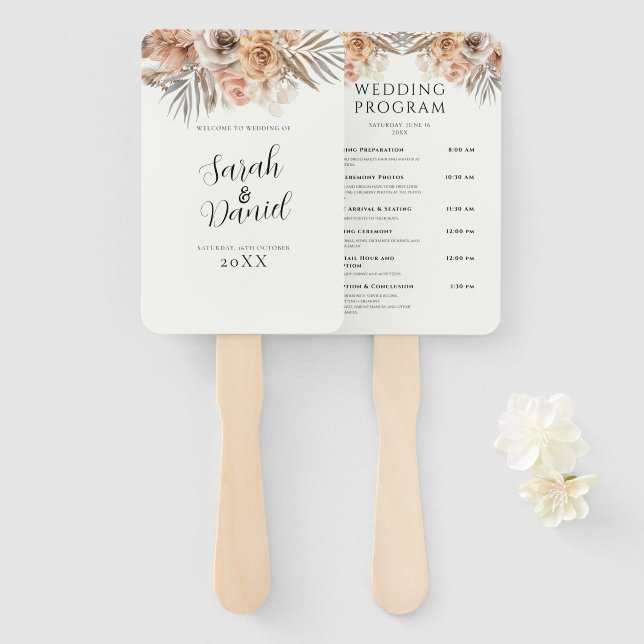 Leque Programas de Casamento de Terra Floral Dusty Rosa (Frente e Verso)