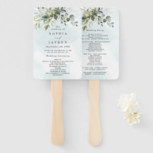 Leque Programas de Casamento Eucalyptus Verdes Dusty Blu