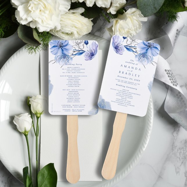 Leque Programas de Casamento Florais com Brilho em Azul  (Criador carregado)