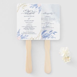 Leque Programas de Casamento Floral Dourado Geométrico