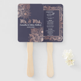 Leque Programas de Casamento Floral e Azul Marinho Doura