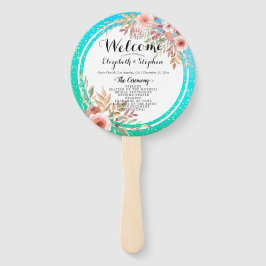 Leque Programas de Casamento Pontos Dourados do Teal Flo