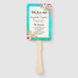 Leque Programas de Casamento Pontos Dourados do Teal Flo