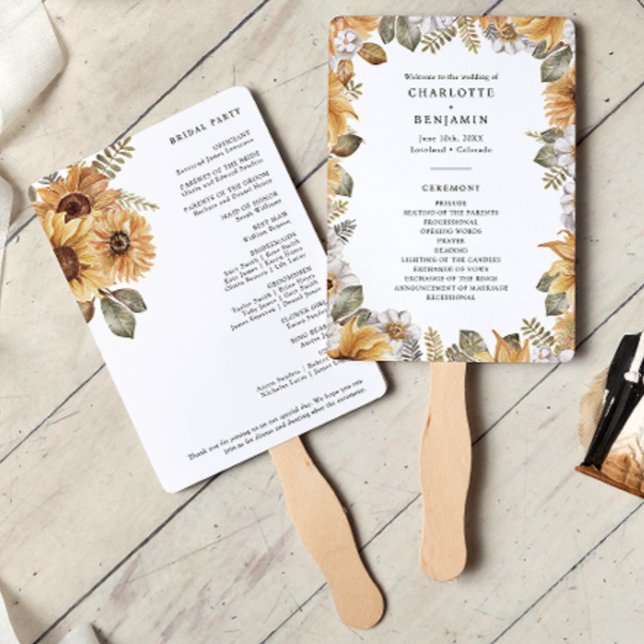 Leque Programas Rustic Sunflower Wedding (Rustic Sunflower Wedding Programs Hand Fan by Painted Paperie
)
