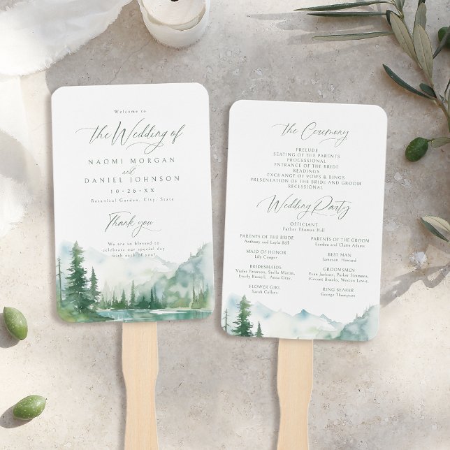 Leque Programas Rústicos de Casamento da Sage Mountain F (Sage Mountain Forest Rustic Wedding Programs Hand Fan)