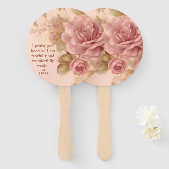 Leque Psalm 139:14 Rose (Frente e Verso)