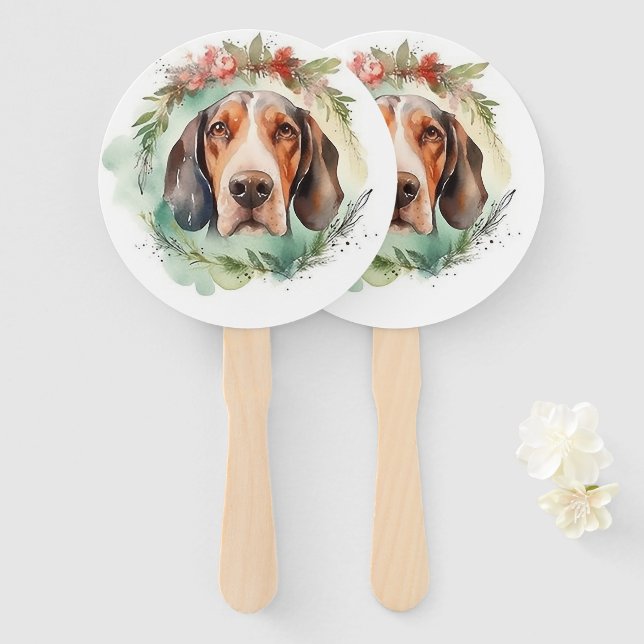 Leque Pupila Festiva da Coroa de Natal de Treeing Walker (Frente e Verso)