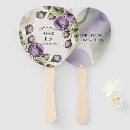Leque Purple and Sage Green Roses Watercolor Wedding