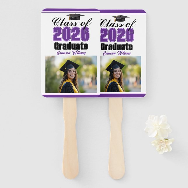 Leque Purple Class of 2026 Photo Custom Graduation Photo (Frente e Verso)