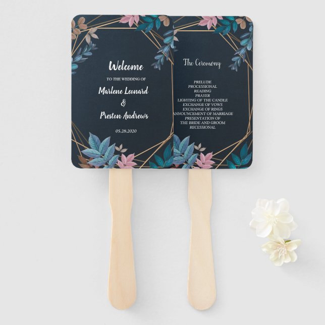 Leque Quadro botânico moderno - Programa de Casamento (Frente e Verso)