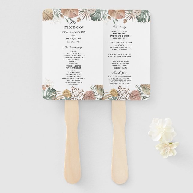 Leque Quadro de Flores e Folhas de Aquarela Moderna de O (Frente e Verso)