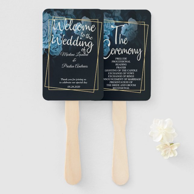 Leque Quadro Geométrico Dourado Simples em Chic (Frente e Verso)