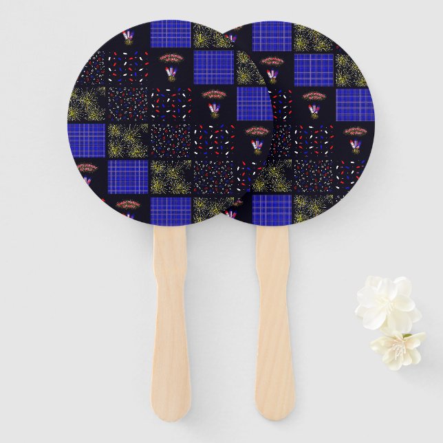 Leque Quatro de Julho Padrão Patchwork - 4 de Julho (Frente e Verso)
