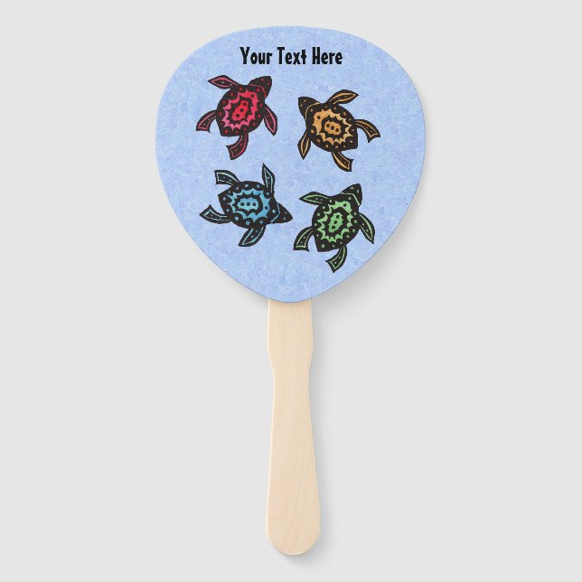 Leque Quatro tartarugas pretas Abstrato Azul (Frente)