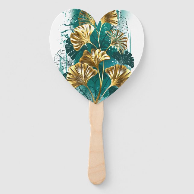 Leque Ramificação com Ouro deixa Ginko Biloba (Frente)