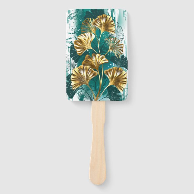 Leque Ramificação com Ouro deixa Ginko Biloba (Frente)