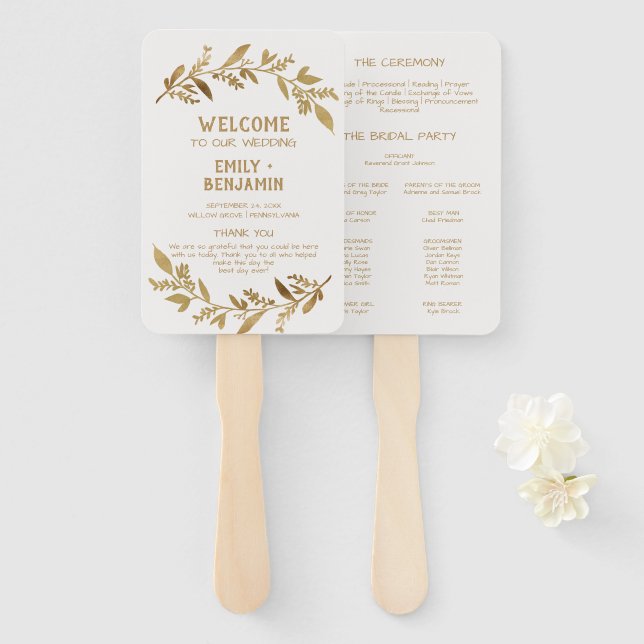 Leque Ramificações Curvas | Programa de Casamento Dourad (Frente e Verso)