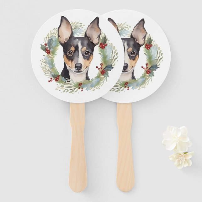 Leque Rat Terrier Christmas Wreath Festivo Pup (Frente e Verso)