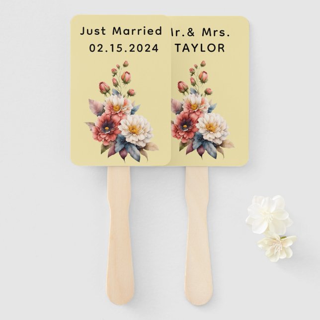 Leque Recem casados Sr. & Sra. | Monograma Floral de Cas (Frente e Verso)