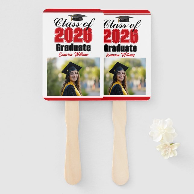 Leque Red Class of 2026 Photo Custom Graduation Photo (Frente e Verso)