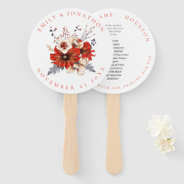 Leque Red Cream Florals Foliage Names programa Casamento