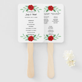 Leque Red Floral Greenery Foliage Wedding Program Fans