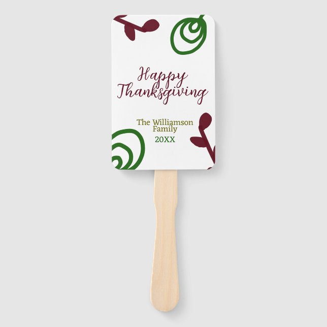 Leque Red green happy Thanksgiving floral leaf fall (Frente)