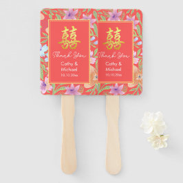 Leque Red Peranakan floral duplo xi casamento chinês