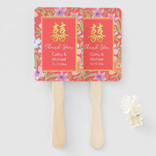 Leque Red Peranakan floral duplo xi casamento chinês