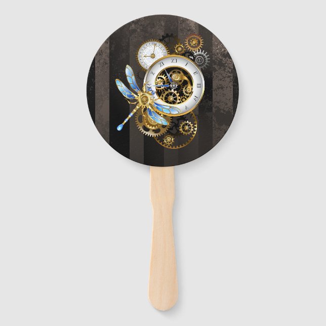 Leque Relógio Steampunk com Dragonfly Mecânica (Frente)