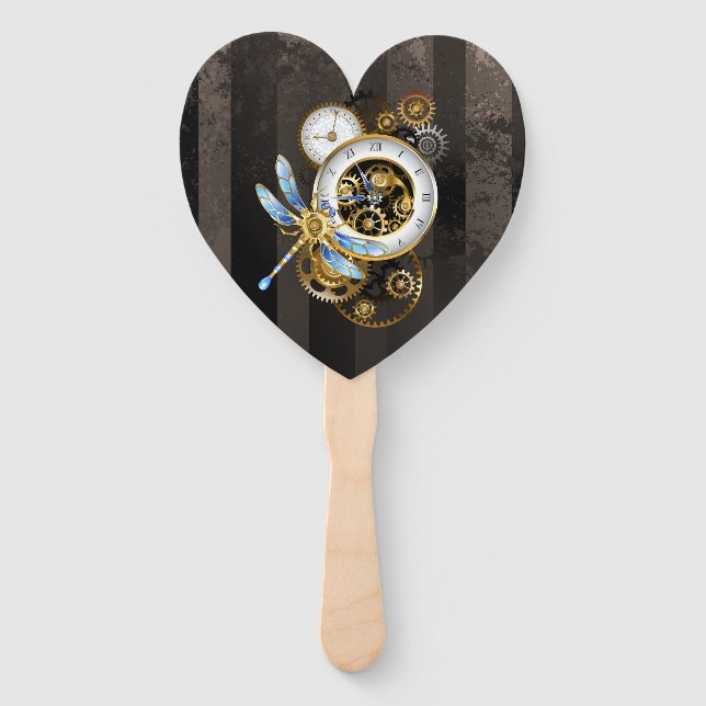 Leque Relógio Steampunk com Dragonfly Mecânica (Frente)