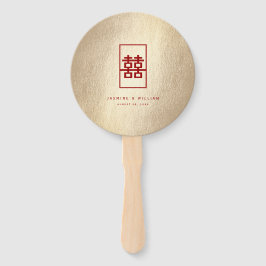 Leque Retângulo Dourado Felicidade Dupla Casamento Chinê