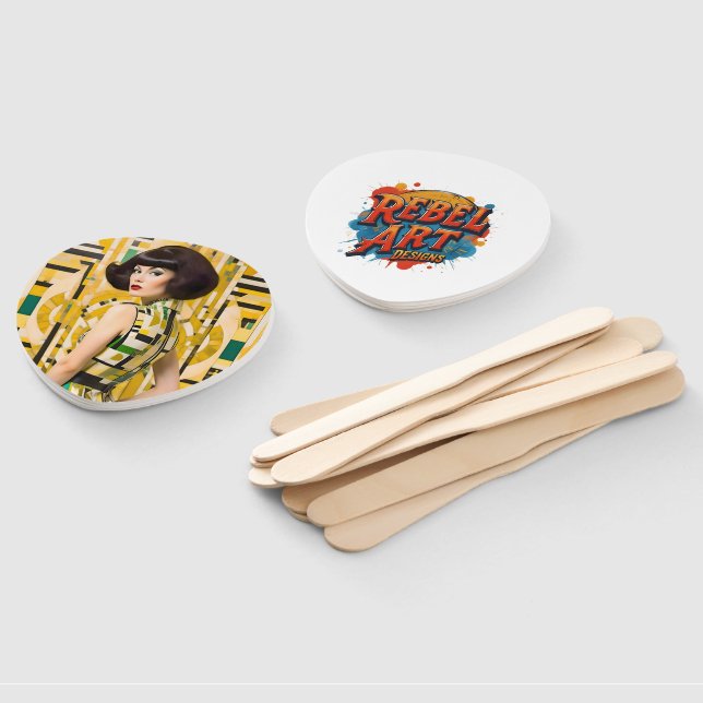 Leque Retro 60's Beauty Geometric fashionplate yellow (Desmontado)