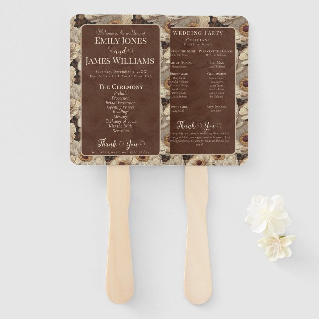 Leque Retro Anemones Sparkle Destination Wedding (Frente e Verso)