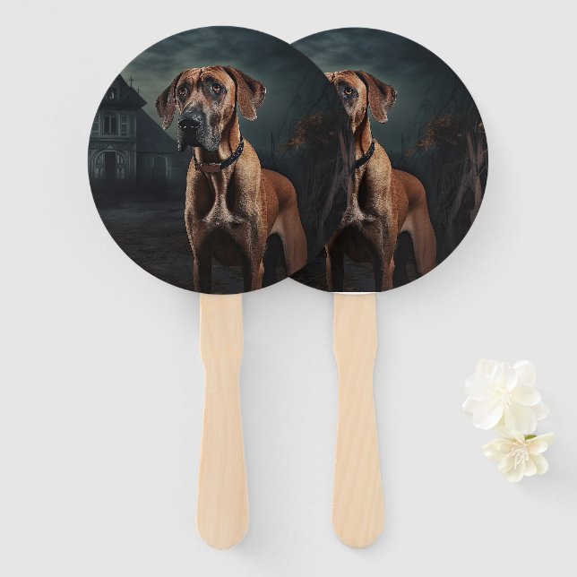 Leque Rhodesian Ridgeback Halloween Assustador (Frente e Verso)