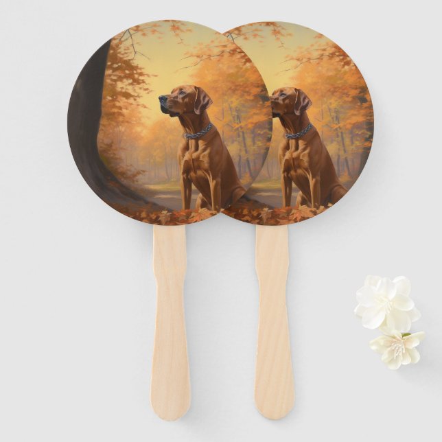 Leque Rhodesian Ridgeback  nas Folhas de Outono Caem Ins (Frente e Verso)