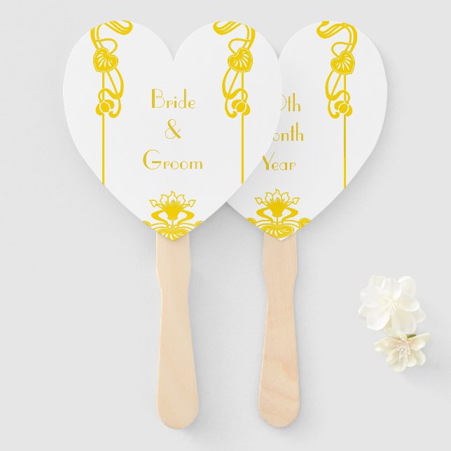 Leque Rico Branco e Dourado Art Deco (Frente e Verso)