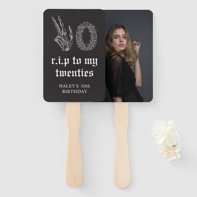 Leque RIP 20s 20s aniversário de 30 anos funerário esque (Frente e Verso)