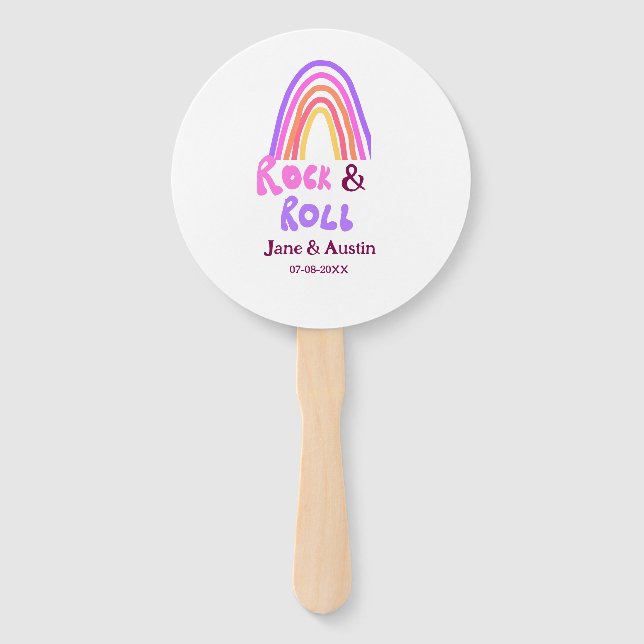 Leque Rock & roll wedding add couple name retro rainbow  (Frente)