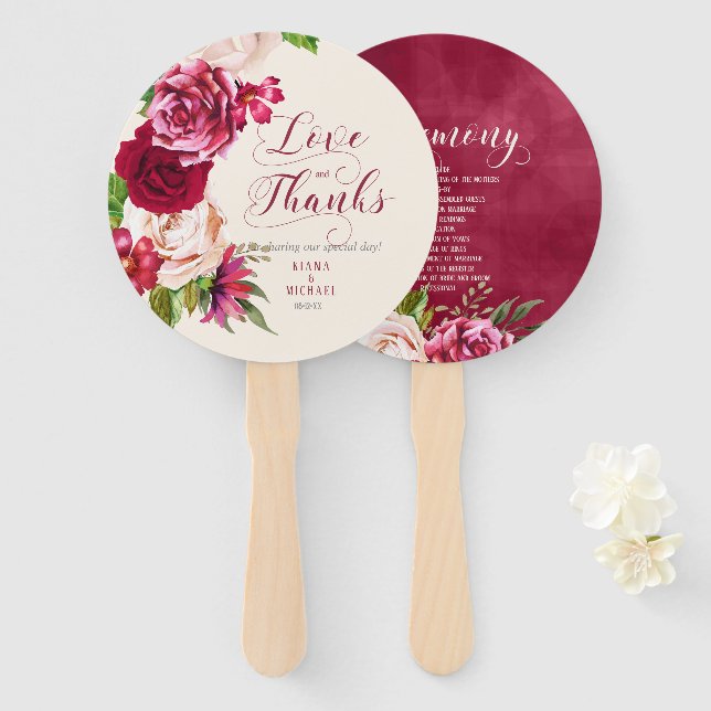 Leque Rosa Burgundy/Cream Wedding Ceremony ID584 (Frente e Verso)